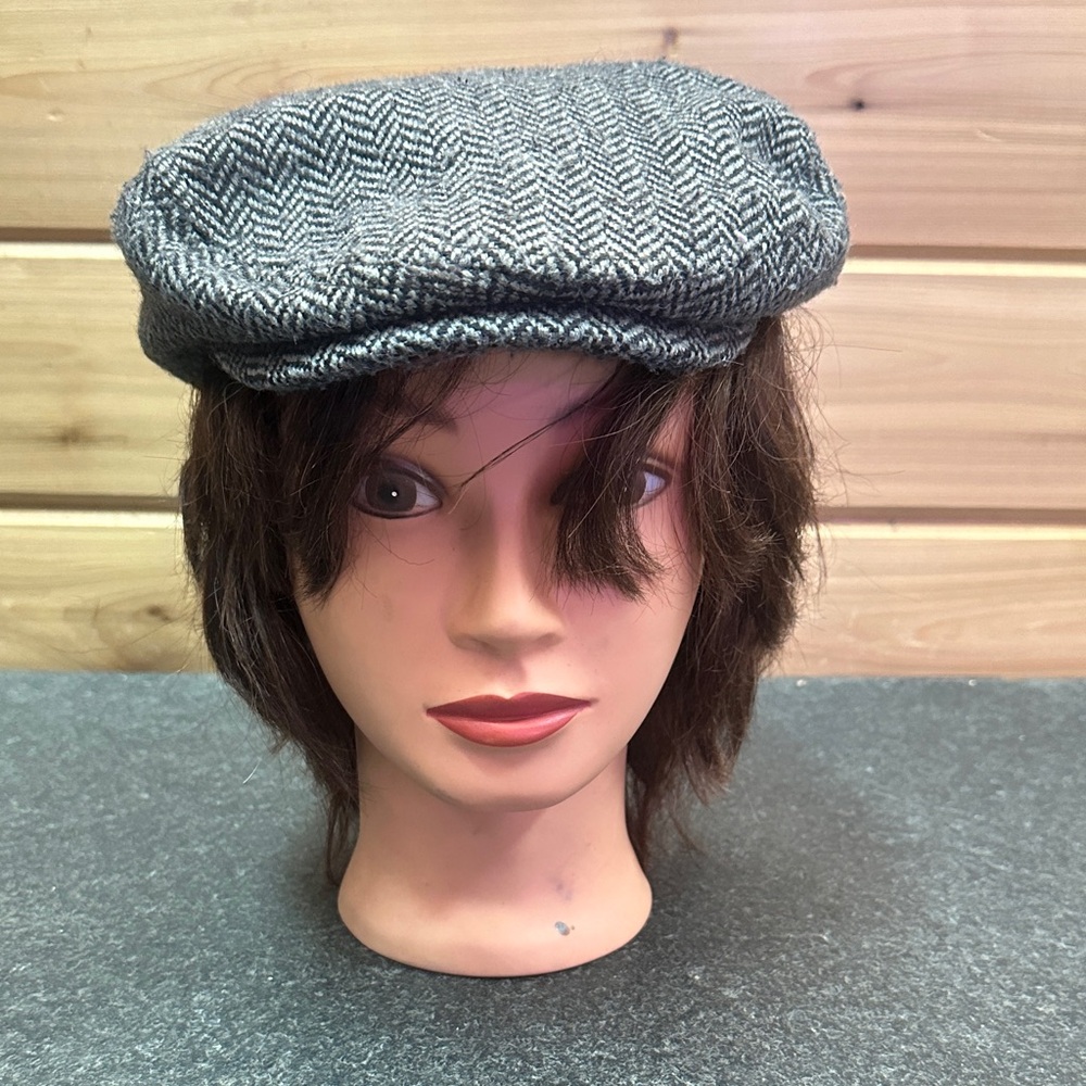 Chaps Black and Grey Herringbone Flat Cap